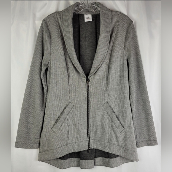 CAbi Micro Pin Stripe Drop Off Zip Up Athletic Blazer Style Jacket Size Small - Picture 1 of 15